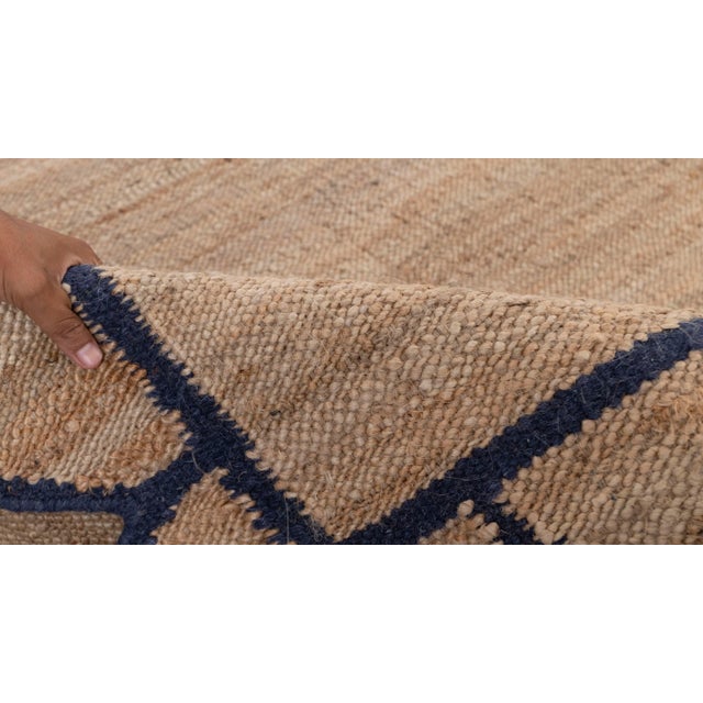 Navy Jute Wool Premium Handwoven Scalloped Rug 2.6x15 Ft. For Sale - Image 9 of 13