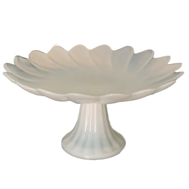 Vintage translucent white petal shaped compote cookie cake plate stand or fruit bowl. Looks like Murano Glass but it is...
