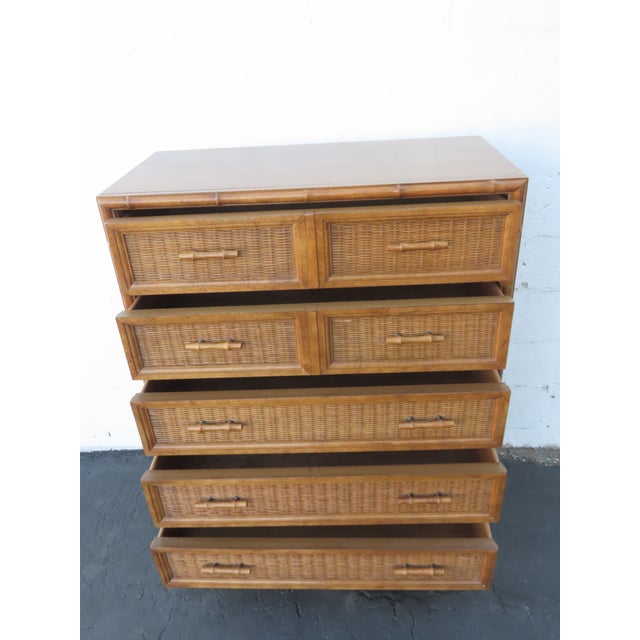 Late 20th Century American of Martinsville Hollywood Regency Rattan Tall Chest of Drawers 6447 For Sale - Image 5 of 13