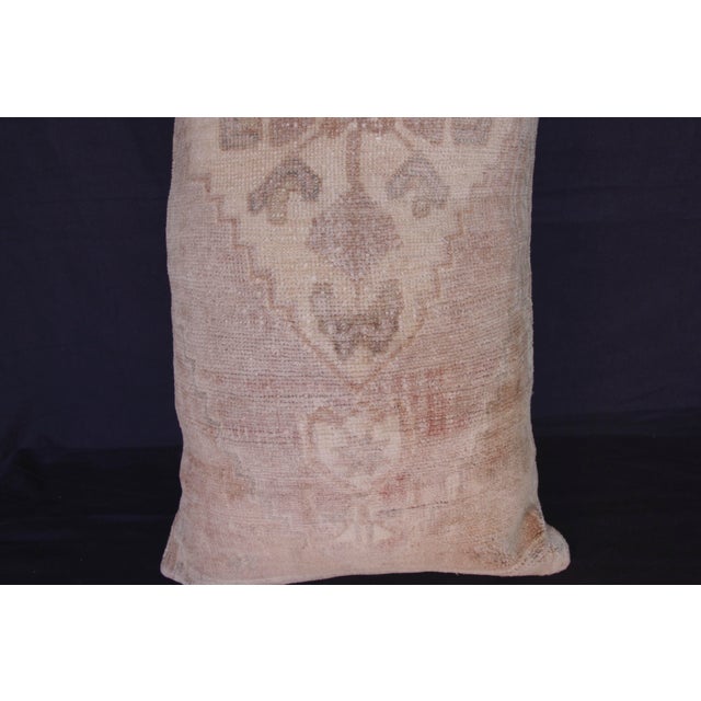 Faded Oushak Rug Pillow – Vintage Turkish Handwoven Lumbar Cushion -17'' X 37'' For Sale - Image 9 of 13