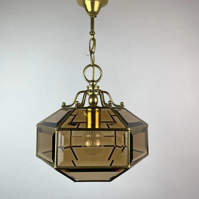 Gold Vintage Diamond Hex Crystal Pendant Lamp in Golden Brass, Italy, 1960s For Sale - Image 8 of 18