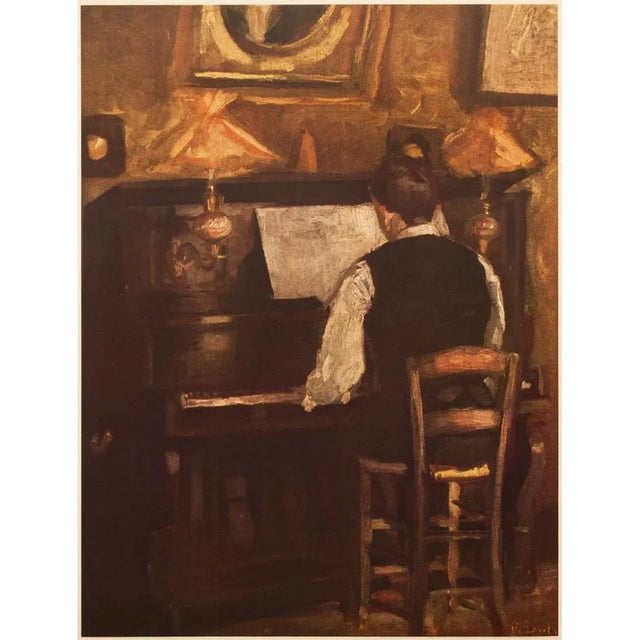 A poetic large vintage offset lithograph, full-color print, of portrait of M. Gaston Dufy at the Piano (1897-1898) by...