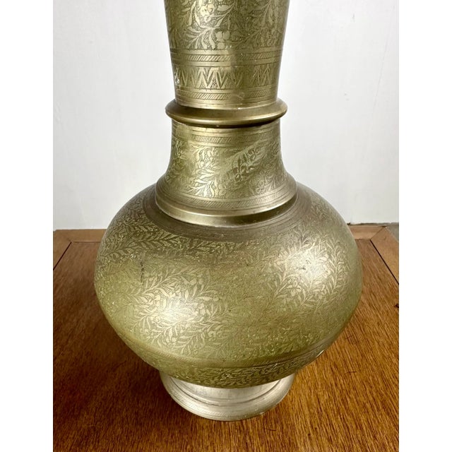 Mid Century Era Middle Eastern Etched Brass Urn Lamp For Sale - Image 4 of 12