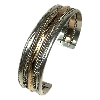 Vintage Tahe Navajo Sterling Silver & 12k Gold-Filled Cuff Bangle For Sale