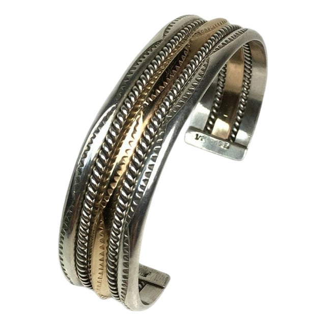 Vintage Tahe Navajo Sterling Silver & 12k Gold-Filled Cuff Bangle For Sale