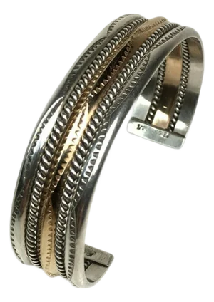 Vintage Tahe Navajo Sterling Silver & 12k Gold-Filled Cuff Bangle