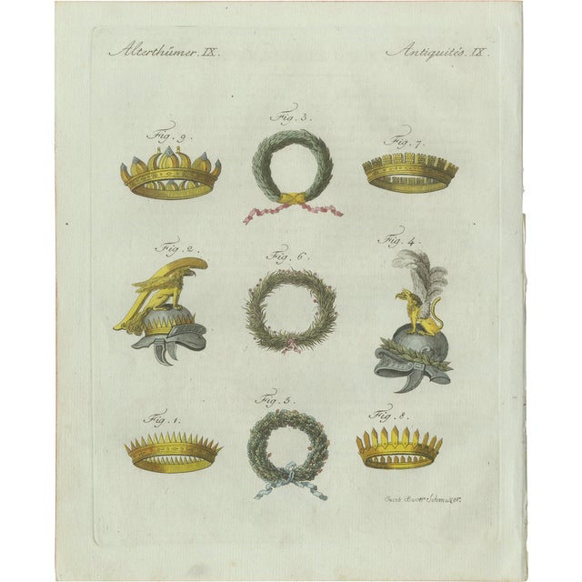 Bertuch, Ancient Crowns and Laurel Wreaths, C. 1800, Engraving For Sale