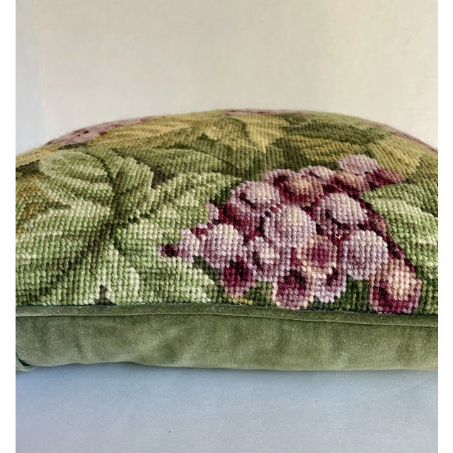 Vintage Grapevine Needlepoint and Velvet Accent Pillow For Sale In Los Angeles - Image 6 of 8