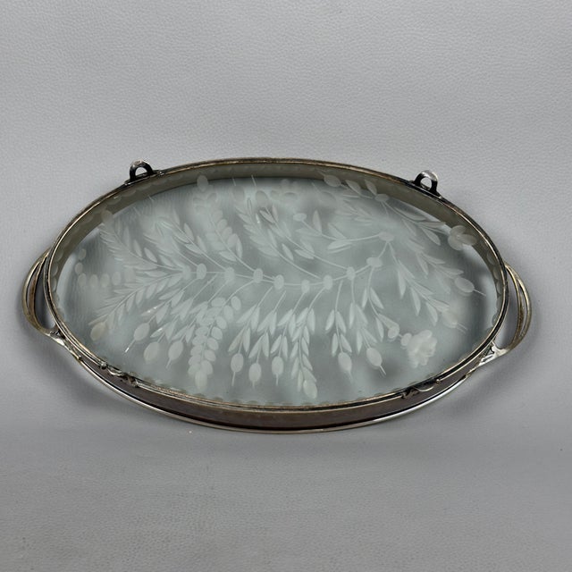 Metal Oval Tray in 800 Silver and Satin Crystal For Sale - Image 7 of 15