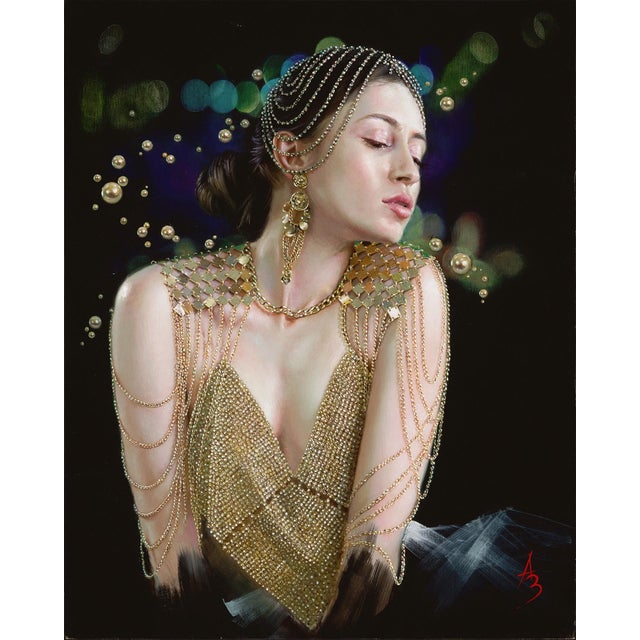 Effulgent by Alexandra Manukyan | Oil on Linen on wooden panel Woman in elegant attire with jewelry. For Sale