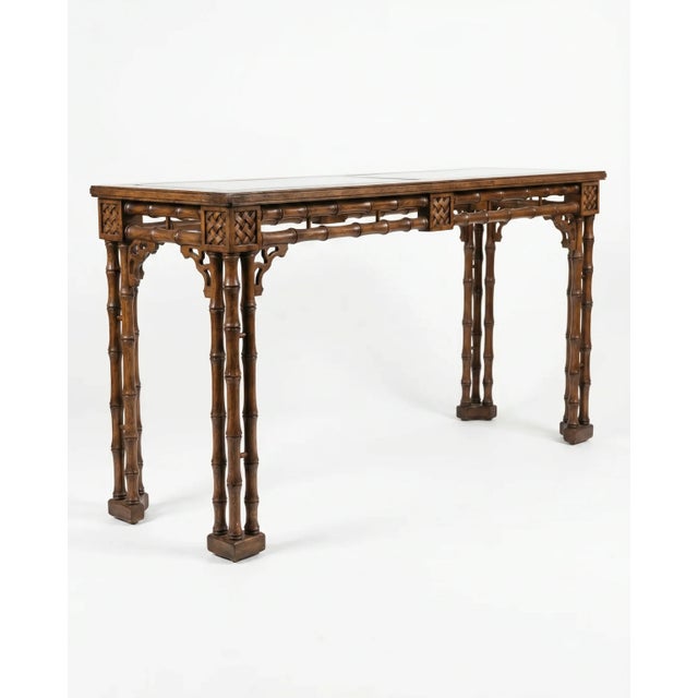 Vintage Faux-Bamboo Glass-Top Console Table For Sale - Image 4 of 4