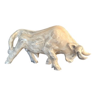 Vintage Mid Century Marbled Elegant Earthy Colors Solid Marble Stone Bull Figurine For Sale
