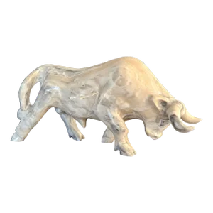 Vintage Mid Century Marbled Elegant Earthy Colors Solid Marble Stone Bull Figurine