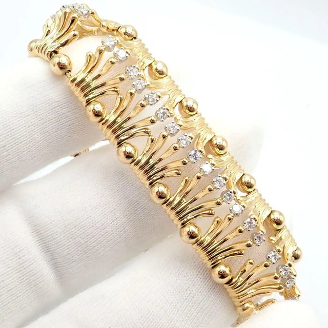 Gold Tiffany & Co. Jean Schlumberger Diamond Yellow Gold and Platinum Hands Bracelet For Sale - Image 8 of 12