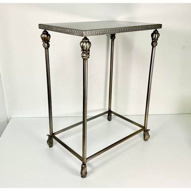 Black 1970s Vintage Hollywood Regency Italian Neoclassical Black Marble Top Metal Side Table For Sale - Image 8 of 16