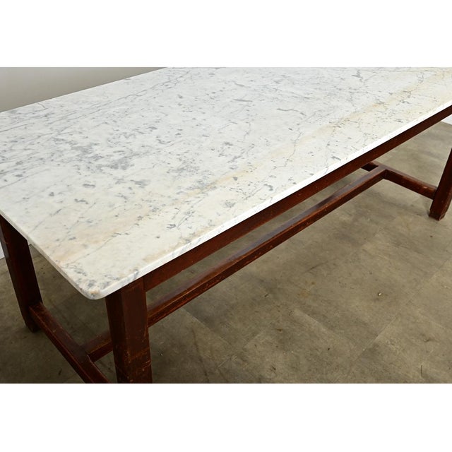 Farmhouse French 19th Century Marble Top Farm Table For Sale - Image 3 of 11