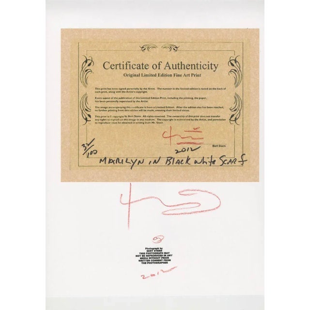 Bert stern Marilyn Monroe black and white scarf Mythical photo of the last seance (1962) Ink jet print by bert stern 2012...