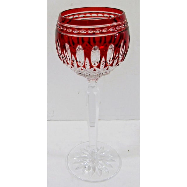 1990s Waterford Crystal Clarendon Ruby Red Hock Glass 8" Tall - Set of 8 For Sale In Miami - Image 6 of 14