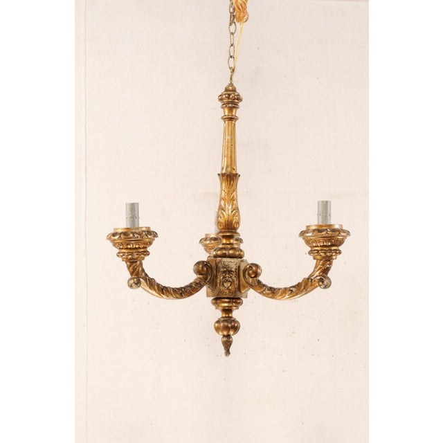 Wood Mid 20th Century French Gilt & Carved Column Chandelier For Sale - Image 7 of 9
