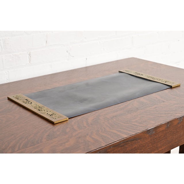 Art Deco Tiffany Studios New York Grapevine Bronze Doré Blotter Ends With Leather Desk Blotter For Sale - Image 3 of 13
