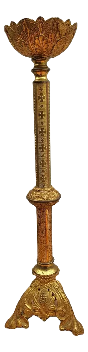 Large Religious Candlestick in Gilt Bronze, 19th Century