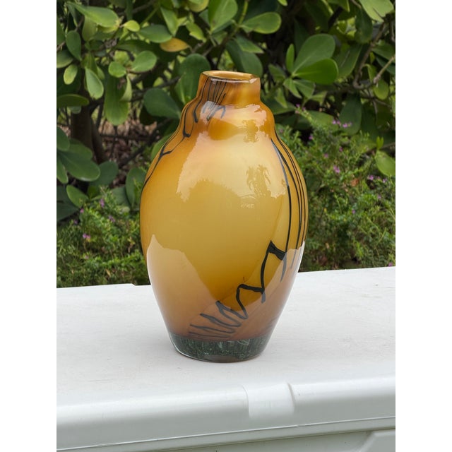Late 20th Century Vintage Romanian 12.5” Amber Art Glass Vase by Mihai Topescu For Sale - Image 5 of 12