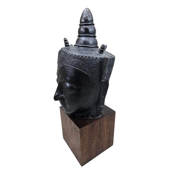 Contemporary Vintage Southeast Asian Bronze Buddha Head For Sale - Image 3 of 8