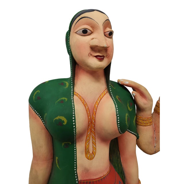 1970s Large Sri Lankan Wood Polychrome Carving Depicting a Famous Hindu Story For Sale - Image 5 of 7