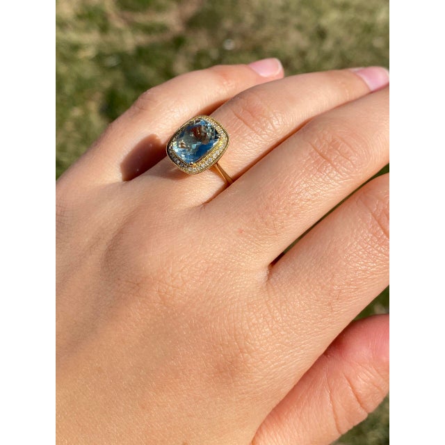 Praisiolite and Natural Diamond Halo Ring in Yellow Gold For Sale - Image 10 of 11