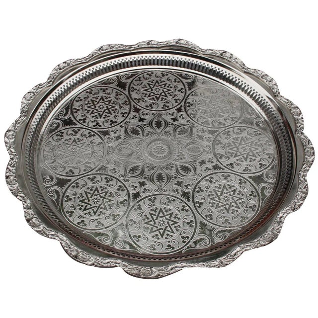 Moroccan Late 20th Century Moroccan Silver-Tone Tray With Pattern For Sale - Image 3 of 3