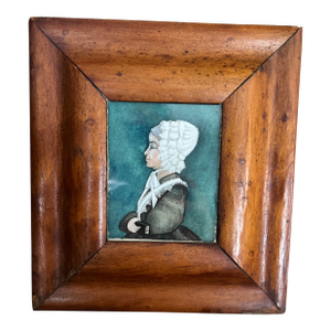 Antique Primitive Miniature Framed English Watercolor Portrait Artwork