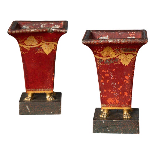Enamelled Metal Flower Holders, France, 19th Century, Set of 2 For Sale