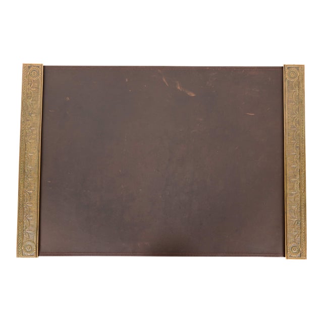 Tiffany Studios New York "Adam" Pattern Bronze Doré Blotter Ends With Leather Desk Blotter For Sale