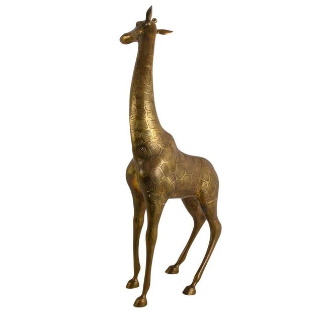 Mid-Century Modern Mid-Century Modern Tall Brass Giraffe Sculpture With Engraved Patterned Surface For Sale - Image 3 of 10