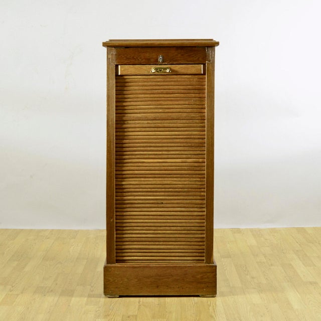Tambour Oak Office Desk with Sliding Door and Drawers For Sale - Image 11 of 18