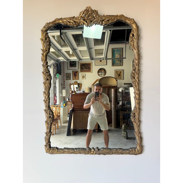 Hollywood Regency 1970s Italian Hollywood Regency Carved Wood Wall Mirror For Sale - Image 3 of 12