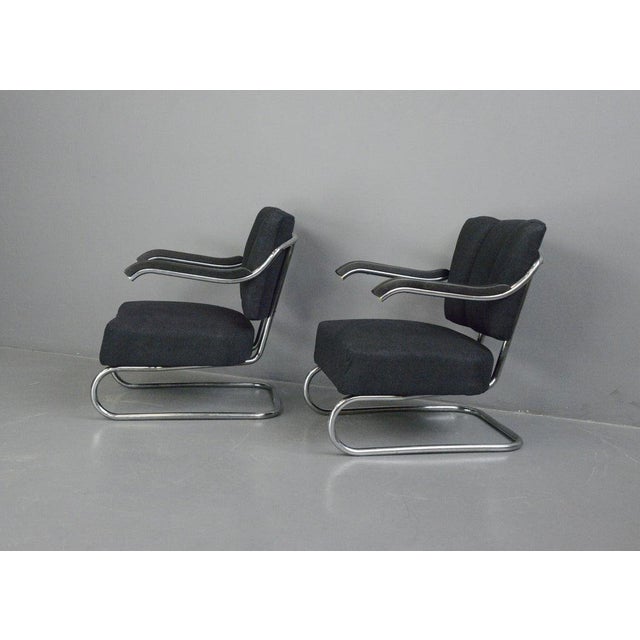 Bauhaus Armchairs By Mucke Melder Circa 1930s Chromed tubular steel frames - Sprung seats and cantilever frames - New...
