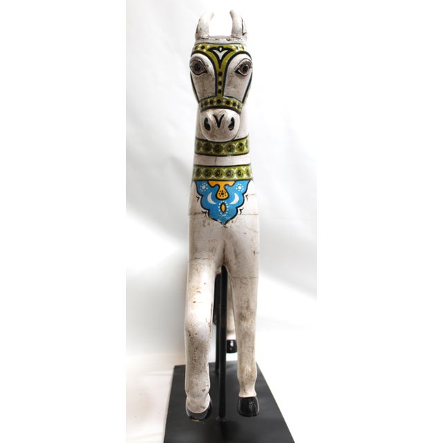 Mid-Century Modern Carousel Horse on Iron Base, Green, Blue, Yellow and Orange For Sale - Image 3 of 12