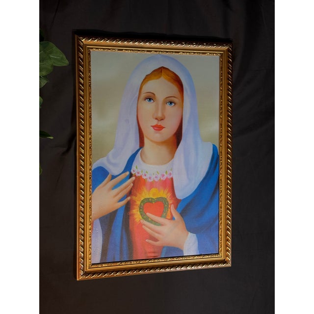 Gold Framed Devotional Sacred Heart Wall Art in Gold Frame For Sale - Image 8 of 8