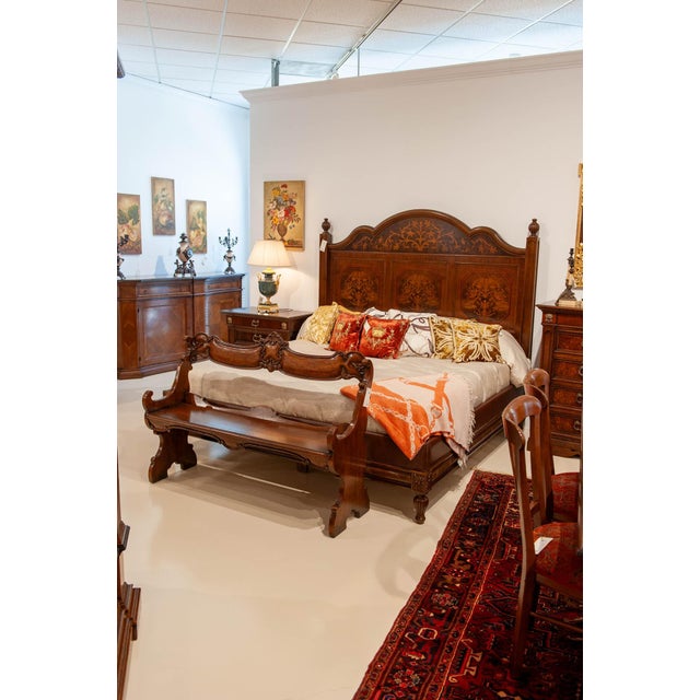 Italian Walnut Eastern King Bed With Leather Upholstery For Sale - Image 6 of 7