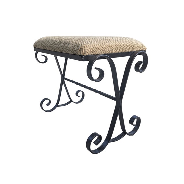 Metal Mid Century Wrought Iron Scrolled Ottoman Footstool For Sale - Image 7 of 16