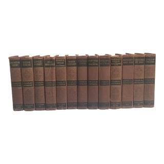 Antique Charles Dickens Books - Set of 13 - Burgundy Gold Black Decorative Books For Sale