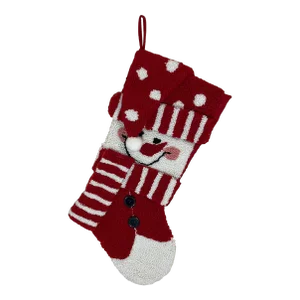 Vintage Thick Hook & Loop Snowman Christmas Stocking Red & White Polka Dots & Stripes