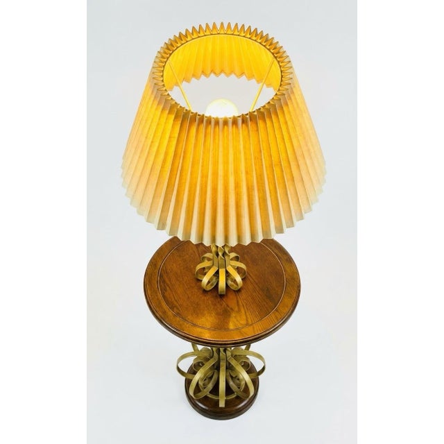 1950s Mid-Century Modern Florentine Style Wrought Iron Floor Lamp & Wood Side Table For Sale - Image 4 of 12