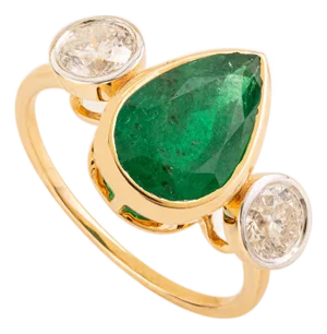 2.29ct Deep Green Emerald Pear Engagement Ring With Round Diamonds in 18k Gold Size 7