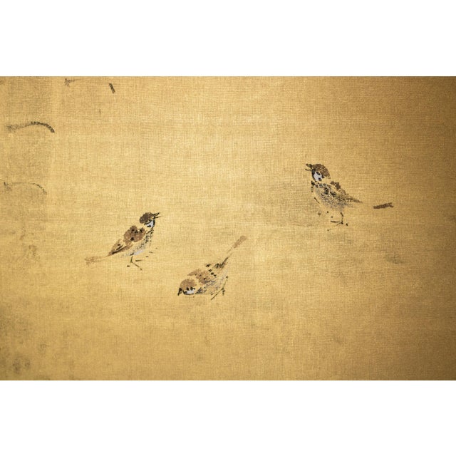 1970s Shōwa Era Japanese Byobu Screen, "Sparrows at Bamboo Forest" For Sale - Image 10 of 18