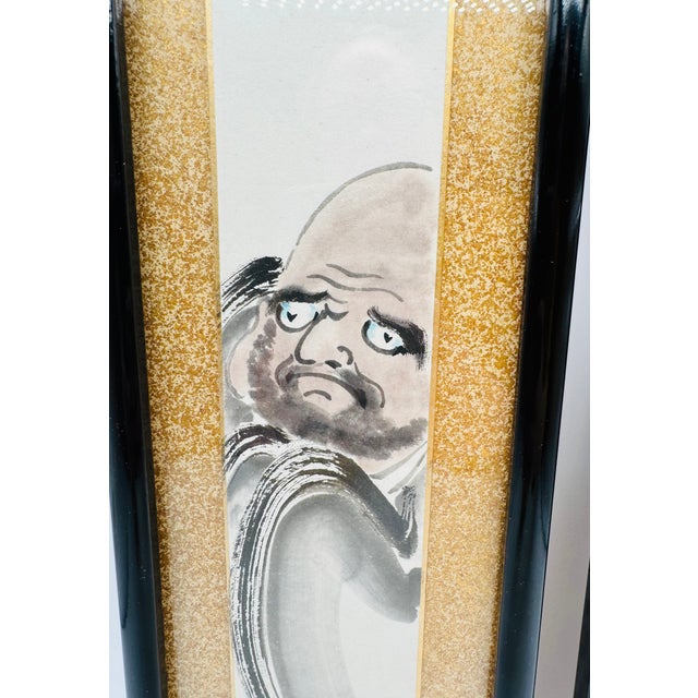 Set of 2 Vintage Japanese Tanzaku Paintings Floral & Drama Zen Art Framed For Sale - Image 13 of 15