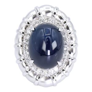 Platinum Blue Sapphire Natural Diamond Ring Women's Size 6 Cocktail Glam