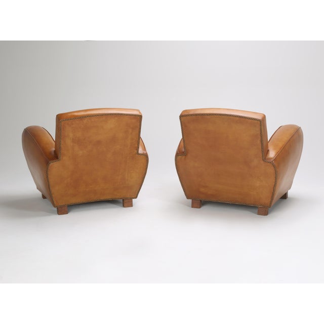 Art Deco Pair of Art Deco French Leather Club Chairs For Sale - Image 3 of 12