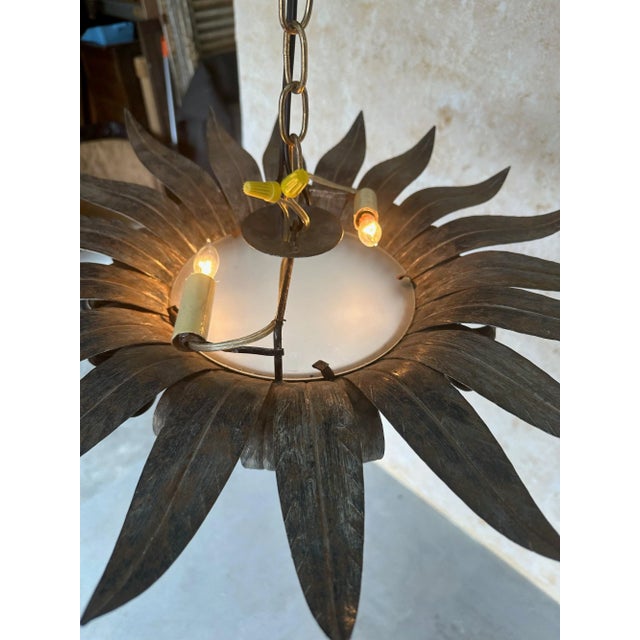 Silver Spanish 1950s Double Tiered Ceiling Fixture For Sale - Image 8 of 12